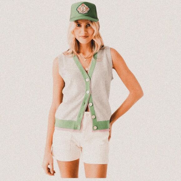 Jumper 1234 Cashmere Sleeveless V-Neck Cardigan Preppy Quiet Luxury – Sz 2 - Picture 1 of 6